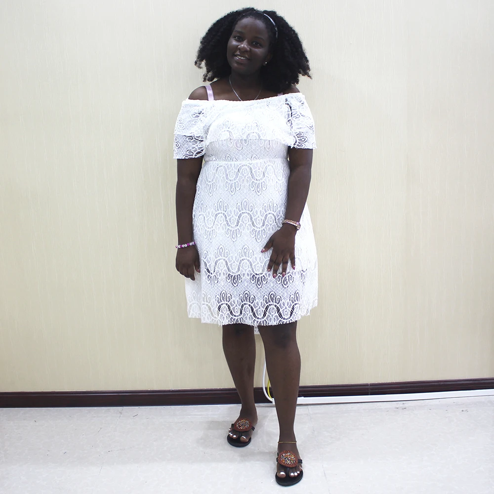 

African Off-shoulder Dashiki Short Dresses Women Two-layers Lace Dresses