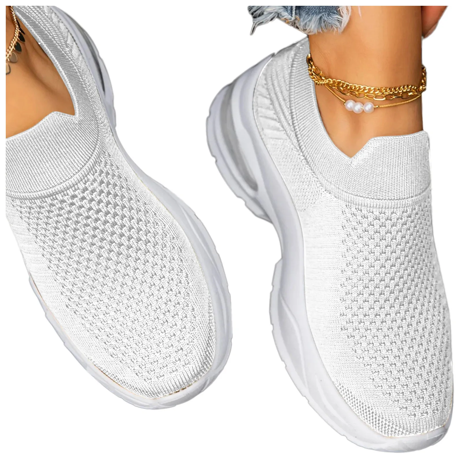 Summer Women's Fashion Casual Solid Color Mesh Breathable Wedges Slip On Sneakers Outdoor Running Shoes Zapatillas Plus Size#g4 | Спорт и
