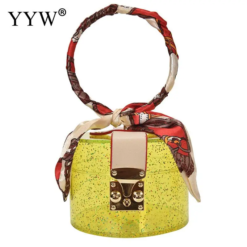 

Top-handle Shape Acrylic Ribbon Scarf Clutch Bag Fancy Transparent Leisure Handbag Trend Women's Bag Totes Chic Rounded Design