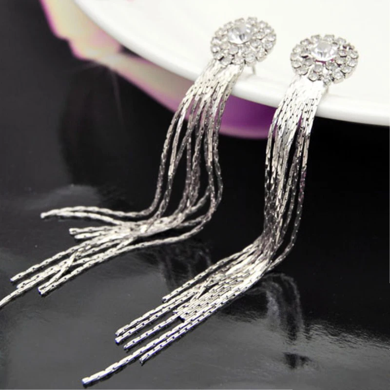 

Simple and popular Earrings Crystal Long Tassel Dangle Earring Women Party Wedding Fashion Jewelry Accessories Boho Style