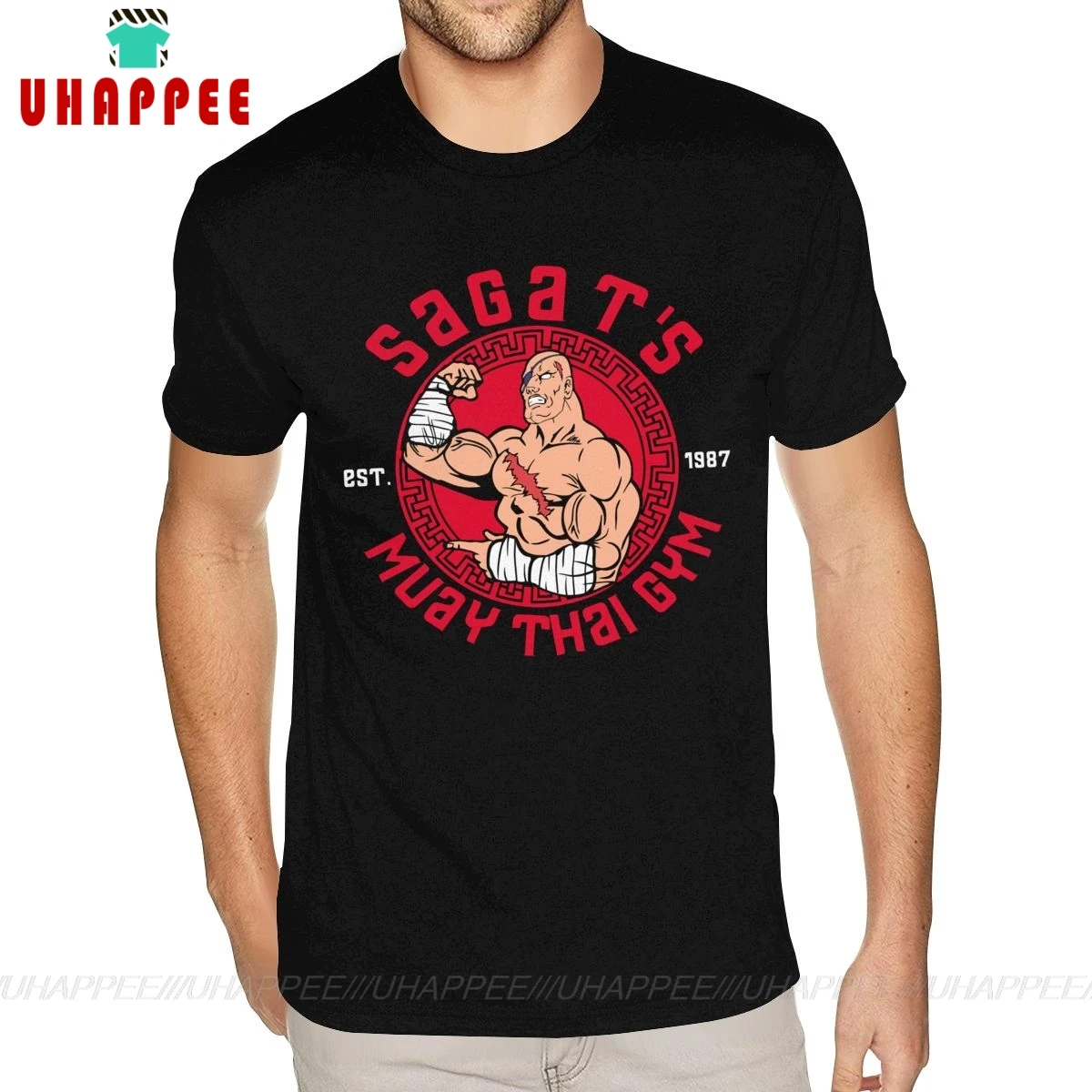 Мужская хлопковая футболка Sagat s Muay Thai черная с коротким рукавом и круглым вырезом