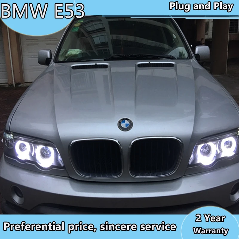 

2Pcs Headlight 1998-2003 year For BMW for X5 E53 Head Lamp Back Light Angel Eyes Black housing With HID KIT E53 Front Lamps