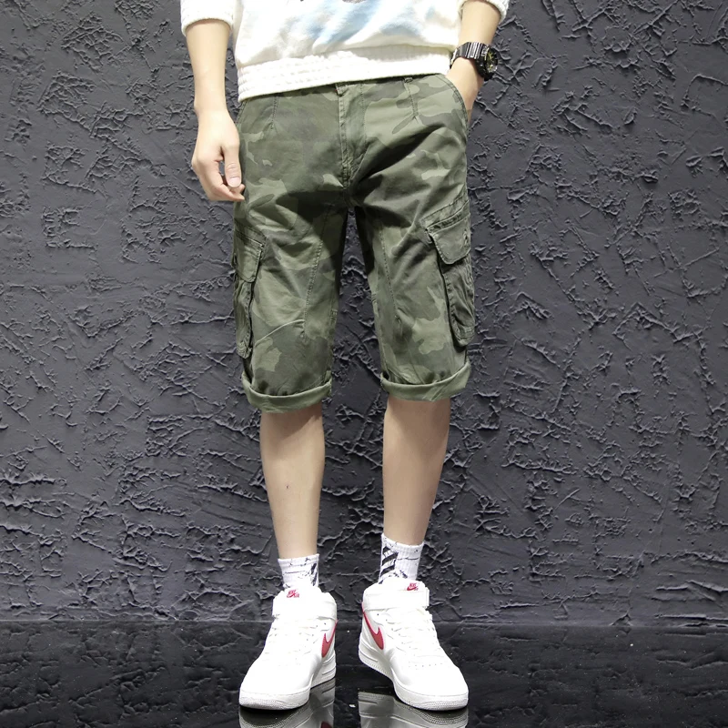 

Mens Military Cargo Shorts Summer Army Green Cotton Shorts Men Loose Multi-Pocket Shorts Homme Casual Bermuda Trousers