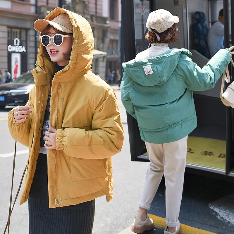 Однотонная свободная короткая зимняя куртка женская Повседневная теплая Модная