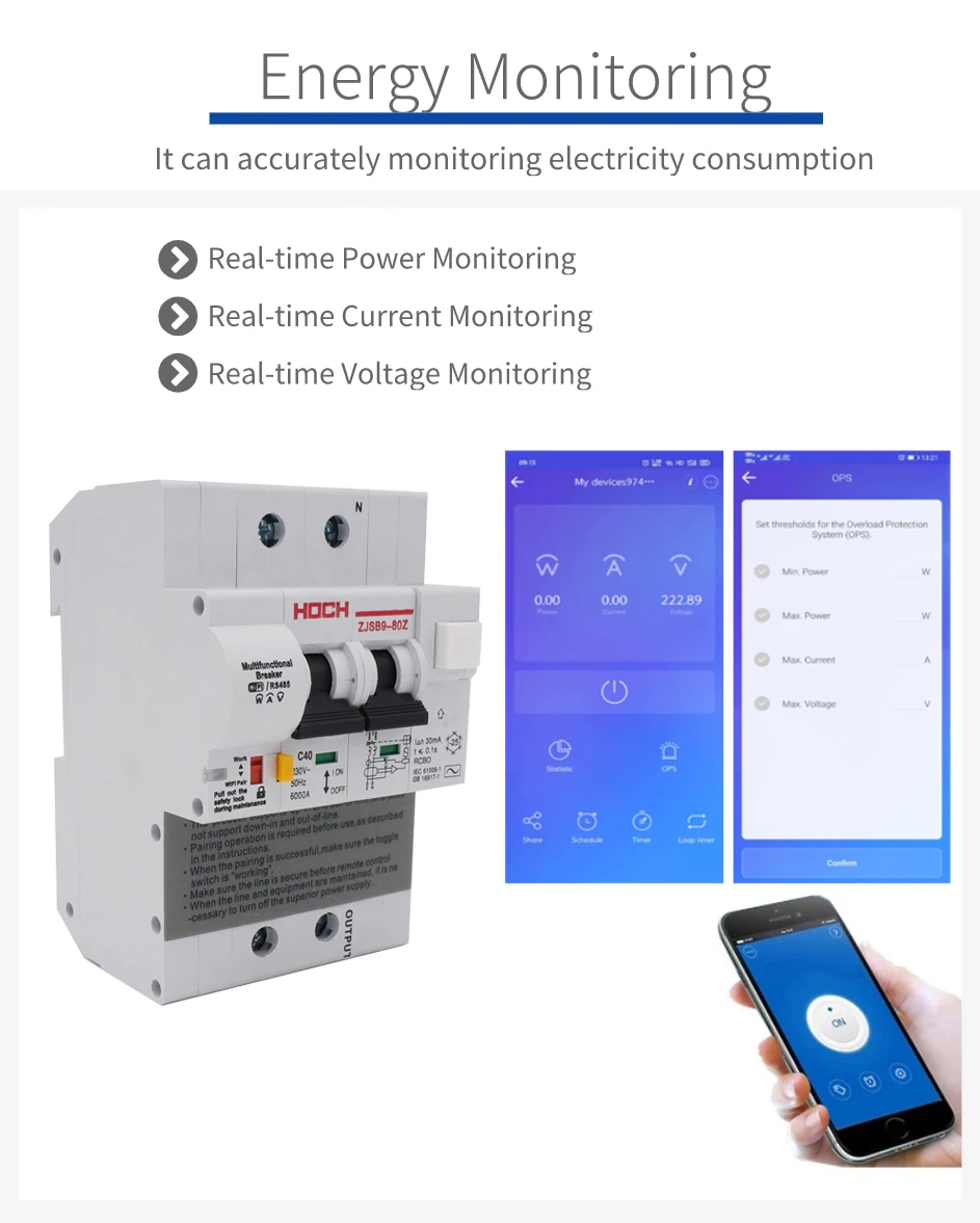 Хох ZJSB утечки энергии мониторинг WI FI автомат защити цепи фабрики ЖК экраном