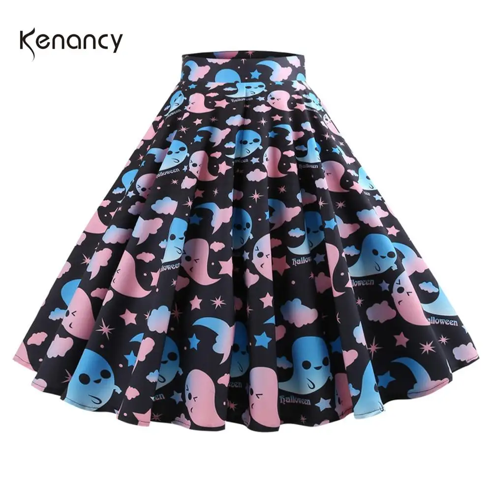 Женская винтажная юбка Kenancy призрачная Летучая мышь с принтом Хепберн хлопковая