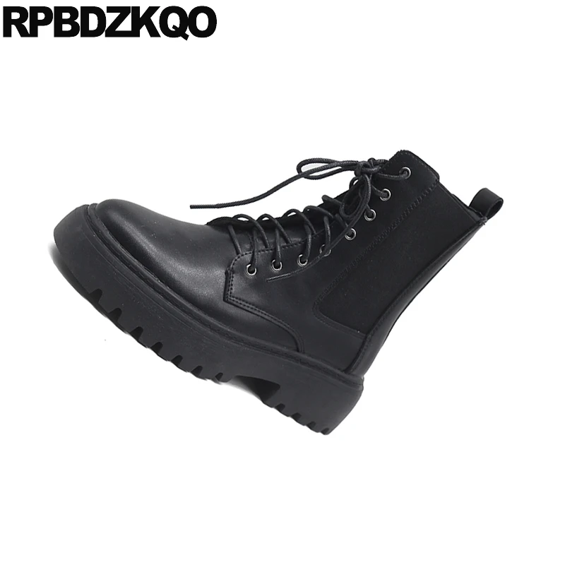 Женские короткие ботинки со шнуровкой зимние с круглым носком боевые ботильоны