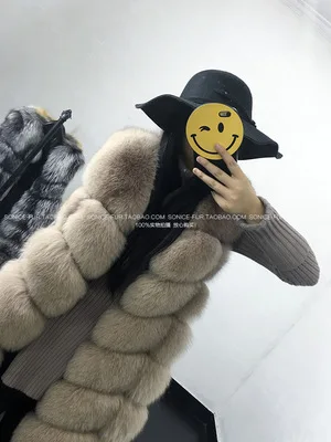 khaki Женский жилет из искусственного меха лисы для куртка Женское пальто толстый теплый жилет Модные длинные меховые пальто CA3249 - Цвет: khaki