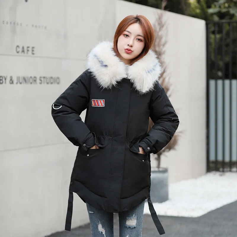 Новинка пуховая парка с большим воротником приталенная средней длины куртка и