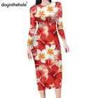 Doginthehole для женщин модная обтягивающая юбка-карандаш средней длины платье Гавайская Плюмерия гибискус Цветочный узор офисные женские туфли повседневная одежда