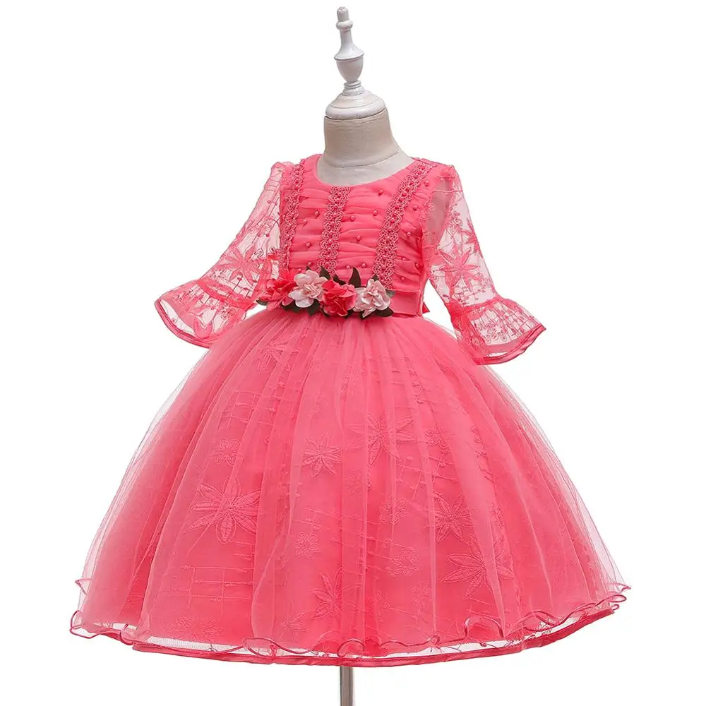 Vestido infantil/зимнее детское платье; платье принцессы с жемчужинами для девочек; свадебное платье с цветочным узором для девочек; Детские платья для девочек; праздничное платье
