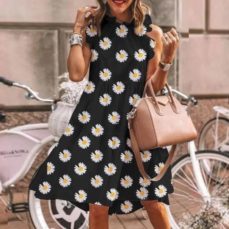 Summer Sunflower Printed Shift Dress Sexy Off Shoulder O Neck Knee Length Swing Dresses Holiday Party Vestidos WDC5338 | Женская одежда
