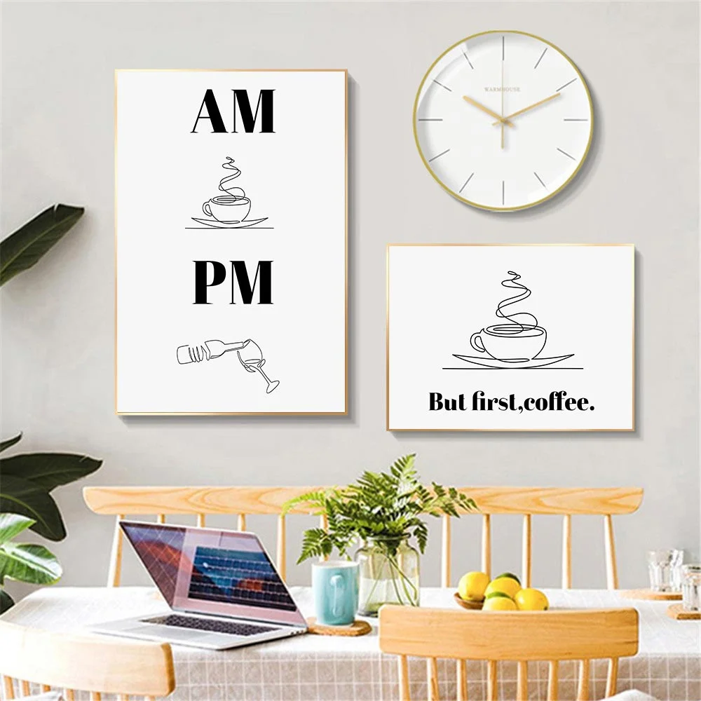 

Wine Coffee Quote Wall Art Picture Living Room Black And White AM Coffee PM Kitchen Poster Canvas Painting Modern Art Wall Print