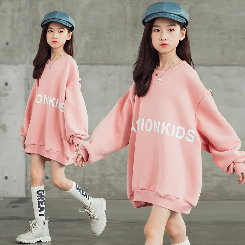 

Повседневная Толстовка с буквенным принтом для девочек-подростков, осенняя хлопковая детская одежда, детская модная толстовка, топы для де...