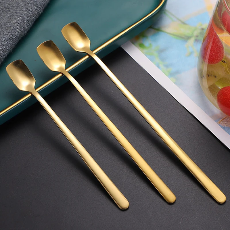 Ложка чайная квадратная из нержавеющей стали с длинной ручкой мини ложка для