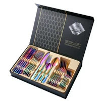 stainless steel tableware set gift box custom western food cutlery set of 24 pieces gold spoon and fork set