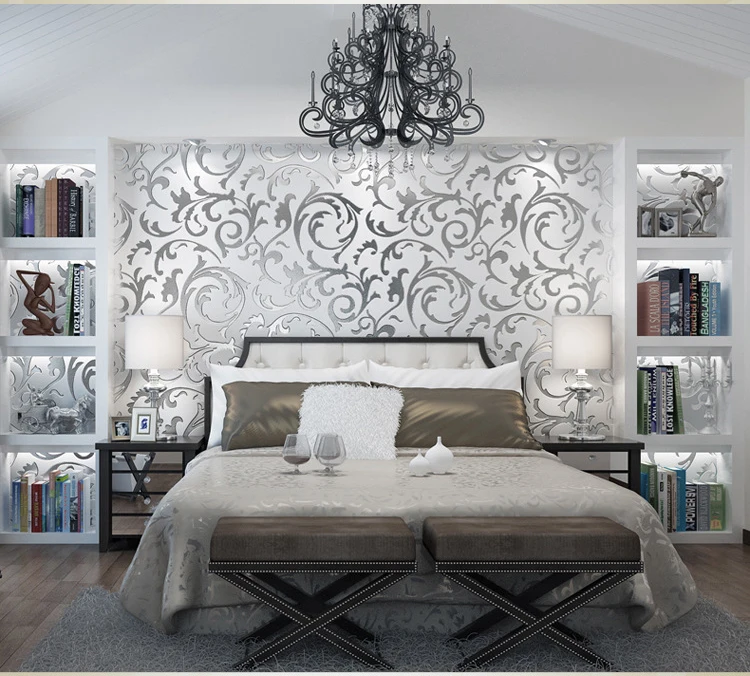 Серый 3D Викторианский Дамаск тисненая настенная бумага в рулоне домашний декор для гостиной спальни настенные покрытия Серебристые Цветочные Роскошные обои