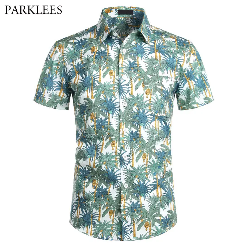 Гавайская рубашка из 100% хлопка мужская летняя с коротким рукавом гавайская