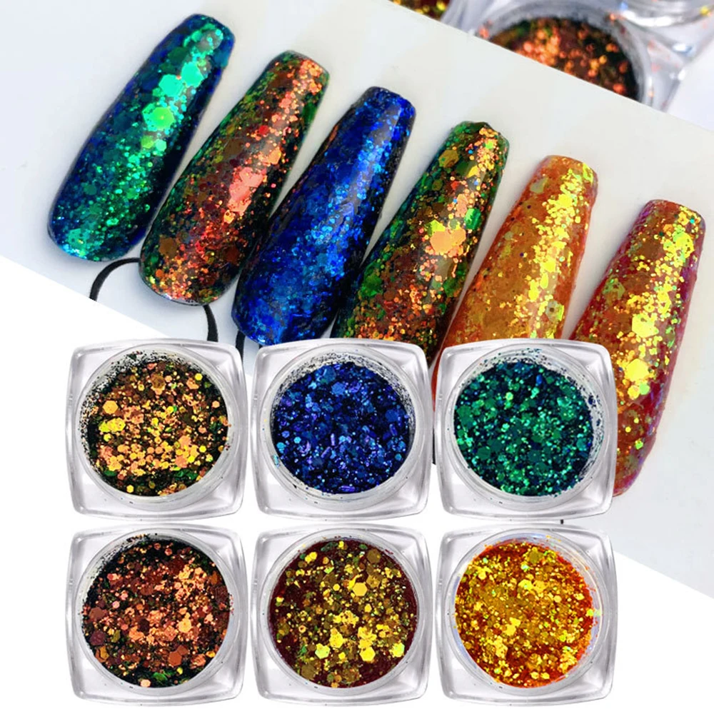 

6 коробок лазерный нейл-арта украшения Блестки Разноцветные блестки пудра для ногтей с блестками Маникюр Аксессуары наклейка для украшения