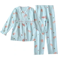 ladies 100 cotton gauze pajamas long sleeve postpartum nursing clothing cartoon breathable maternity wear 2 pj sets for women