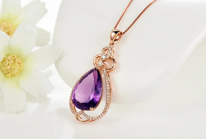 

14K Rose Gold Heart-shaped Pendant Natural Amethyst Peridot Gemstone 14 K Rose Gold Pendant Necklace Colgante Bizuteria Jewelry