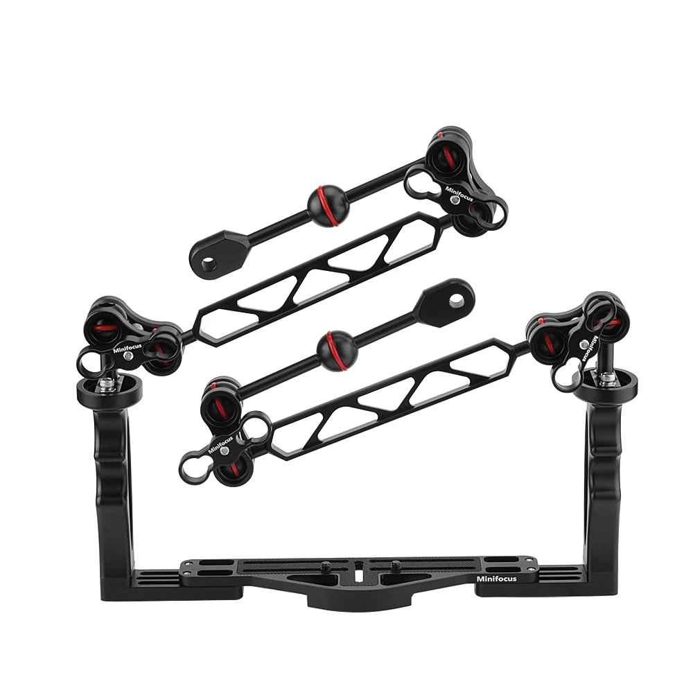 

Dual Handle Tray/Grip Stabilizer Rig w Double Ball light Arm Ys Head and 1'' Ball Clamp Mount Kit for Underwater Housings Tray