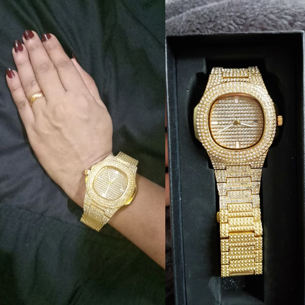 2021 Iced Out Часы Хип хоп золотые мужские кварцевые часы деловые женские