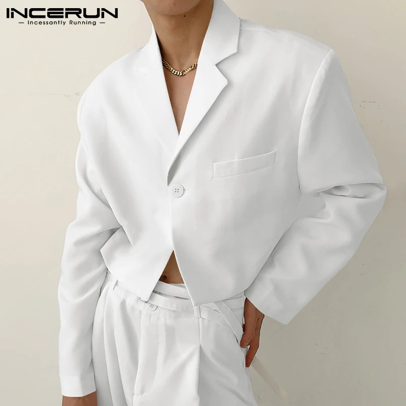 

INCERUN Tops 2022 New Men Shorty Well Fittting Blazer Jackets Party Nightclub Solid Comeforable Single-breasted Suit Coats S-5XL