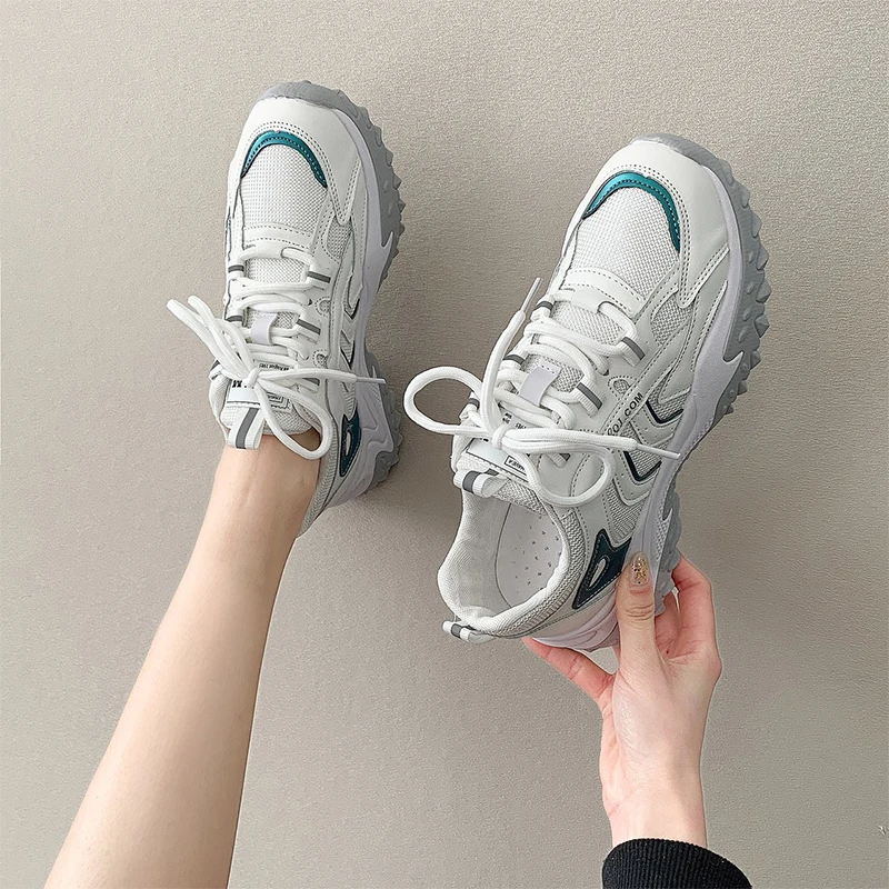 

Women Sneakers 2021 Spring Summer Casual Trainers Breathable Platform Vulcanized Shoes Woman Fashion Lace Up Dad Sneakers Beige