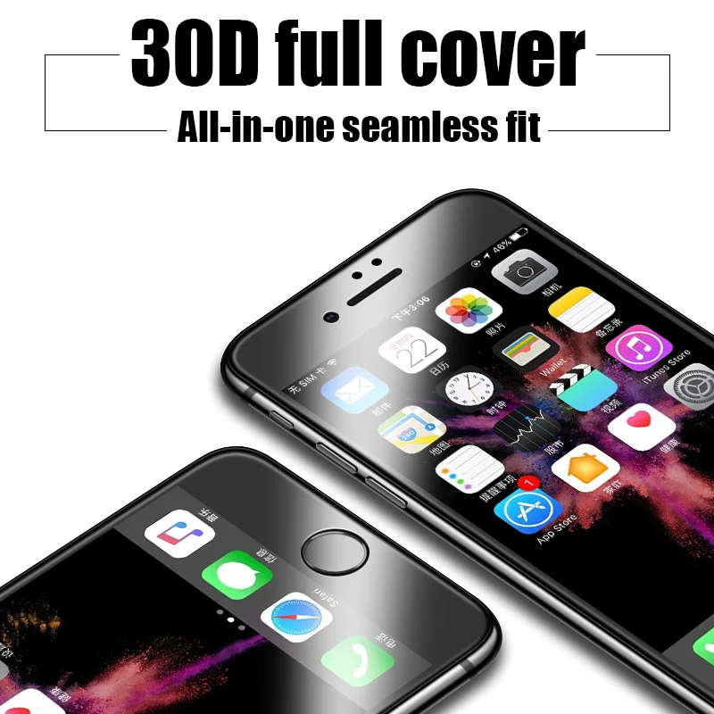 Защитное стекло с полным покрытием для iPhone 6 6s 7 8 Plus пленка мягкими краями