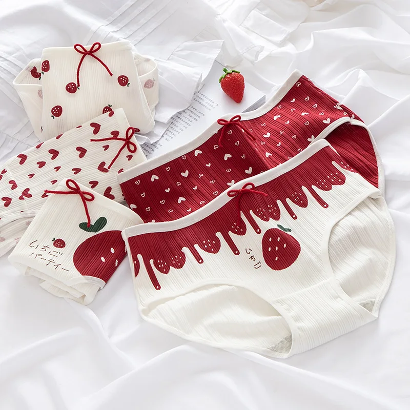 

Panties For Women Cute Strawberry Striped Print Underwear Christmas Lingerie Girl's Briefs Cotton Women's Briefs Underpants NK99