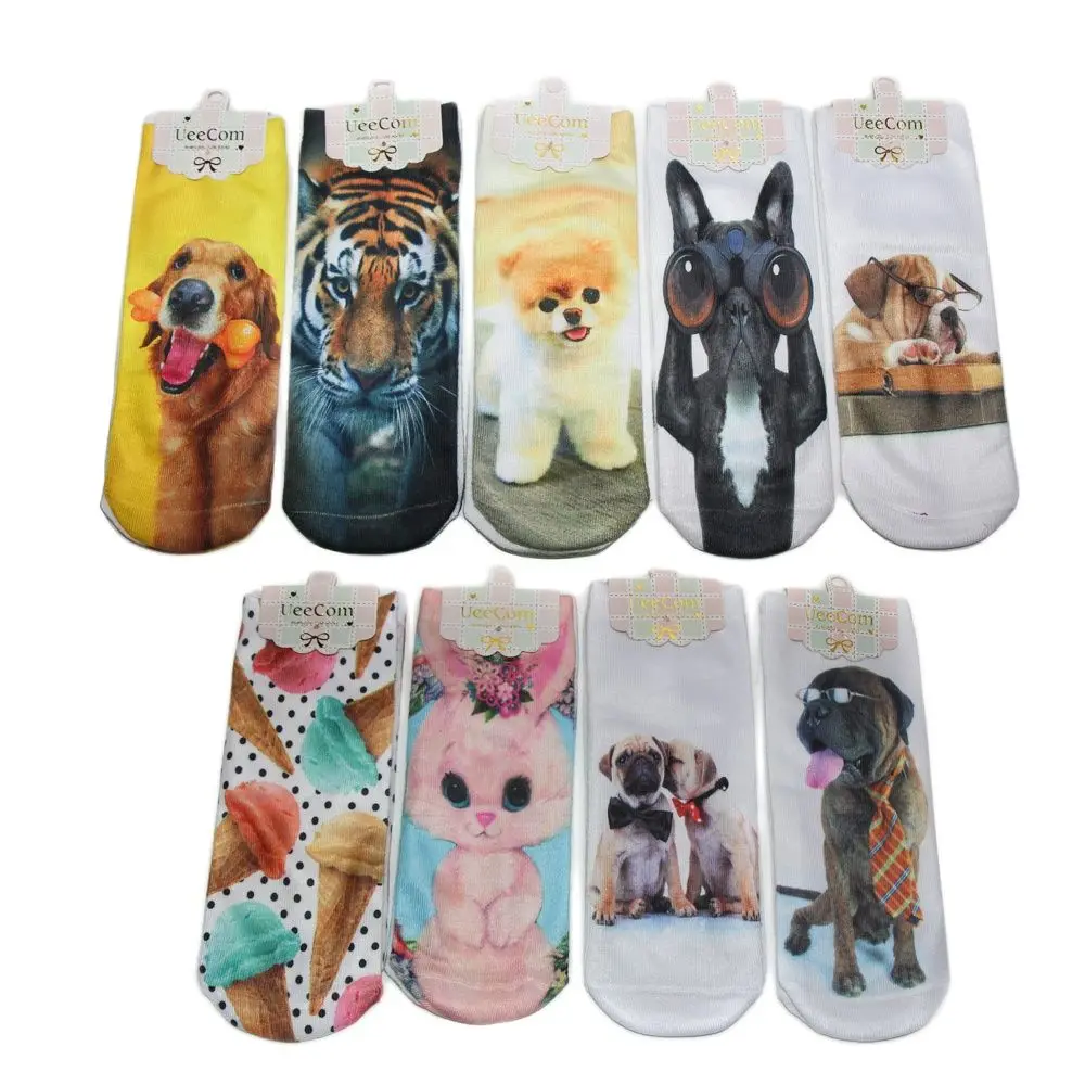 Лидер продаж милые забавные носки с 3D принтом женские низким вырезом