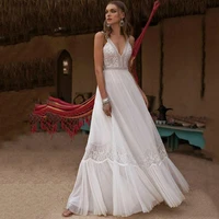 bohemian wedding dresses 2021 boho lace bridal beach sleeveless v neckline wedding gown for bride backless full length simple