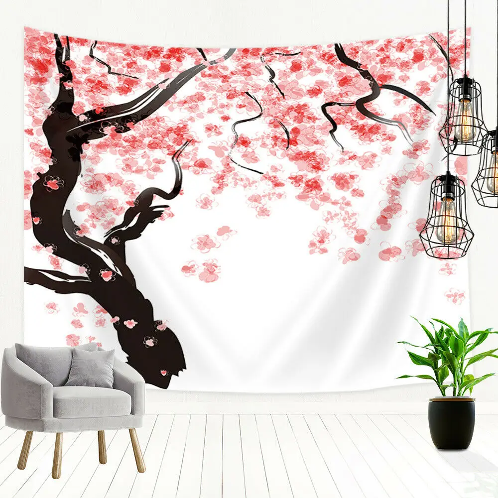 

Blooming Cherry Tree Ink Painting Flower Tapestry Hippie Wall Hanging Blanket