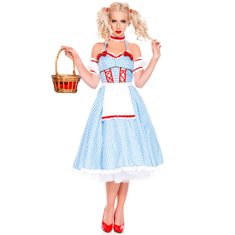 Сексуальный костюм милой горничной в полоску пивной служанка Униформа на