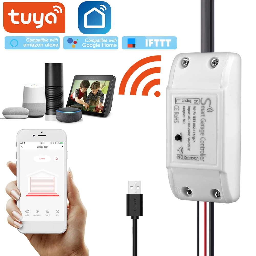 

Смарт-Открыватель для гаражных дверей Tuya, Wi-Fi, голосовое управление, беспроводной пульт дистанционного управления, работает с приложением ...