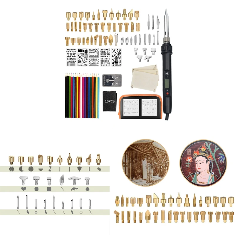 

94Pcs Wood Burning Pyrography Pen Kit Soldering Iron Kit 60W Adjustable Temperature Soldering Iron Pen Carbon Papers Pencils Sta
