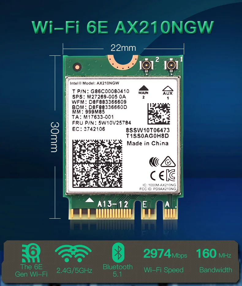 Беспроводная карта 3000 Мбит/с Intel AX210 Wifi 6e M.2 NGFF Bluetooth 5 2 Wi Fi сетевая 4G/5 ГГц 802.11ax