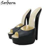 sorbern 20cm genuine leather sandals women extreme high heels hand made peep toe mule platform sandals slip on custom colors