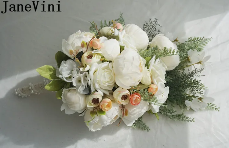 Букет из искусственных пионов JaneVini белый водопад ручная работа|Свадебные букеты|