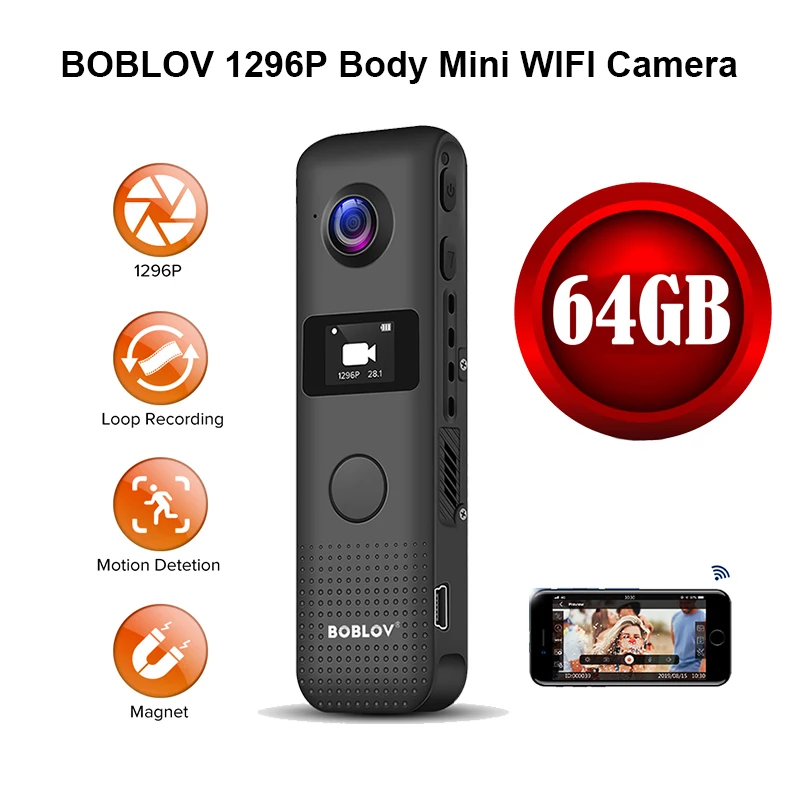 Мини камера BOBLOV HD 1296P профессиональная с поддержкой Wi Fi 64 ГБ|Компактные видеокамеры| |