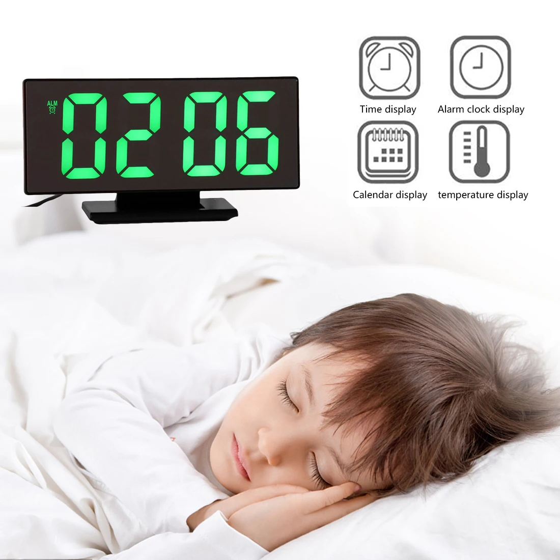 

Wall Colck Alarm Clock Mirror LED Electronic Clocks Multifunction Large LCD Display Digital Table Clock with Luminous Calendar