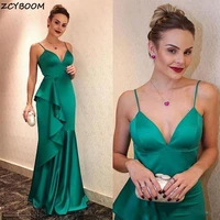 green evening dresses 2022 formal party satin spaghetti straps vestidos de gala elegant robes de soir%c3%a9e graduation prom gowns
