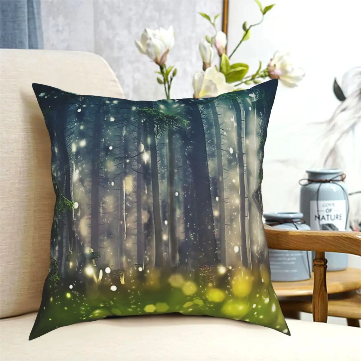 

Light Blue Mystical Forest Trees Pillow Cushion Cover Decorative Pillowcases Case Home Sofa Cushions 40x40,45x45cm(Double Sides)
