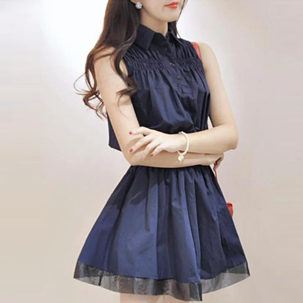 Модное женское платье повседневное белое с отложным воротником без рукавов