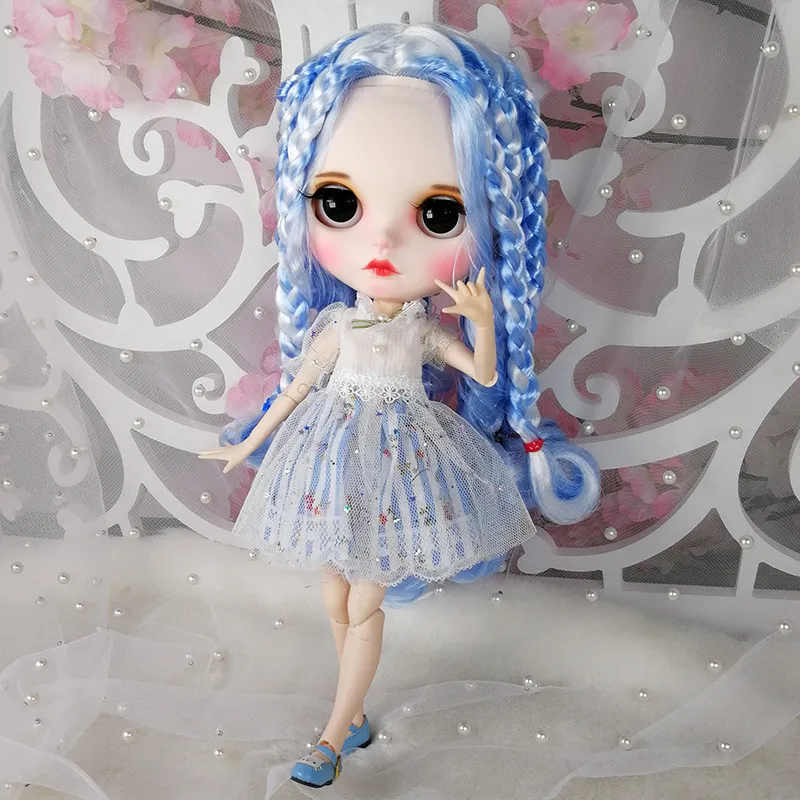 Blyth ICY 1/6 BJD Смешанное тело белые и синие волосы новая матовая белая кожа с бровями