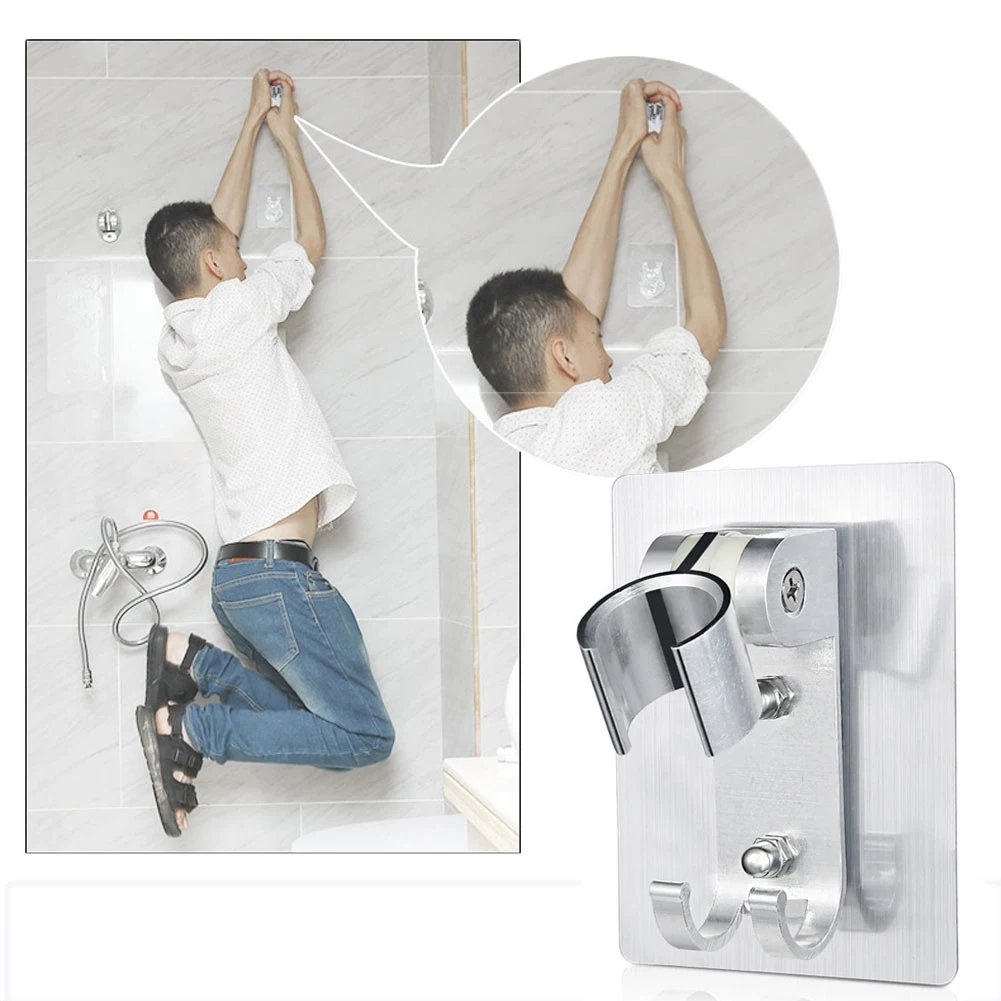 

Shower Head Holder With Two Hooks Wall Mounted Shower Holder Bathroom Accessory Adjustable Shower Bracket Easy To Use