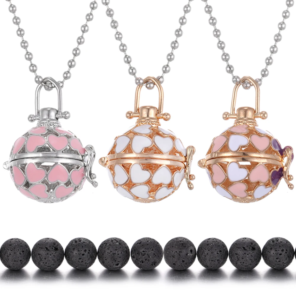 Эмалированное сердце маргаритки шар Лава Рок ароматическое ожерелье эфирное