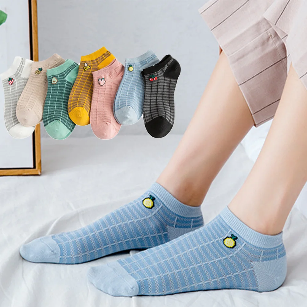 

Creative Anime Style Fruit Pattern Embroidery Socks Fashion Women Cotton Breathable Short Socks Soft Comfortable