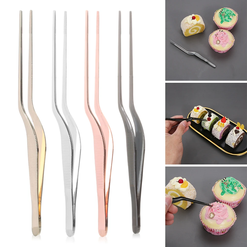 

1PC Silver Stainless Steel BBQ Clip Barbecue Tongs Plating Chef Food Extra-Long Tweezer Kitchen Seafood Tool for Picnic Cooking